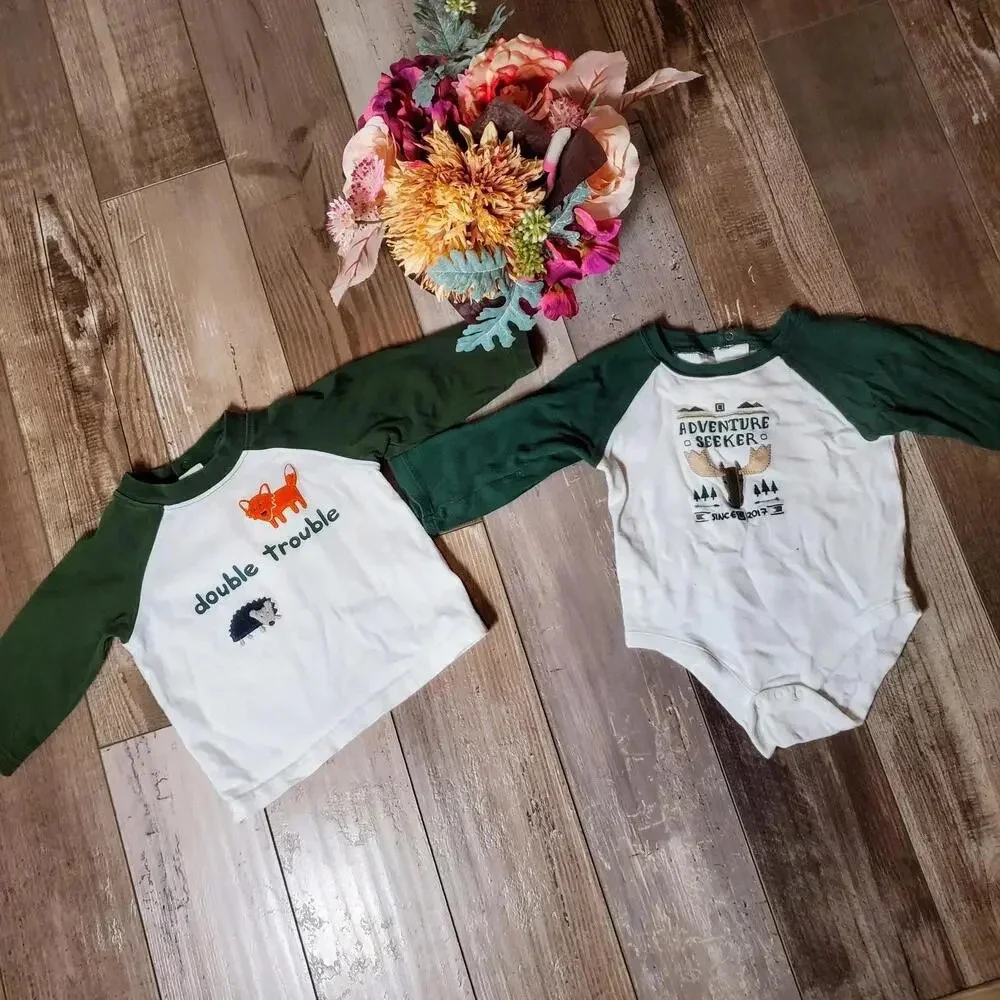 Gymboree Green and White Baby Boy Casual Outdoor Adventure Top Bundle Size 6-12m